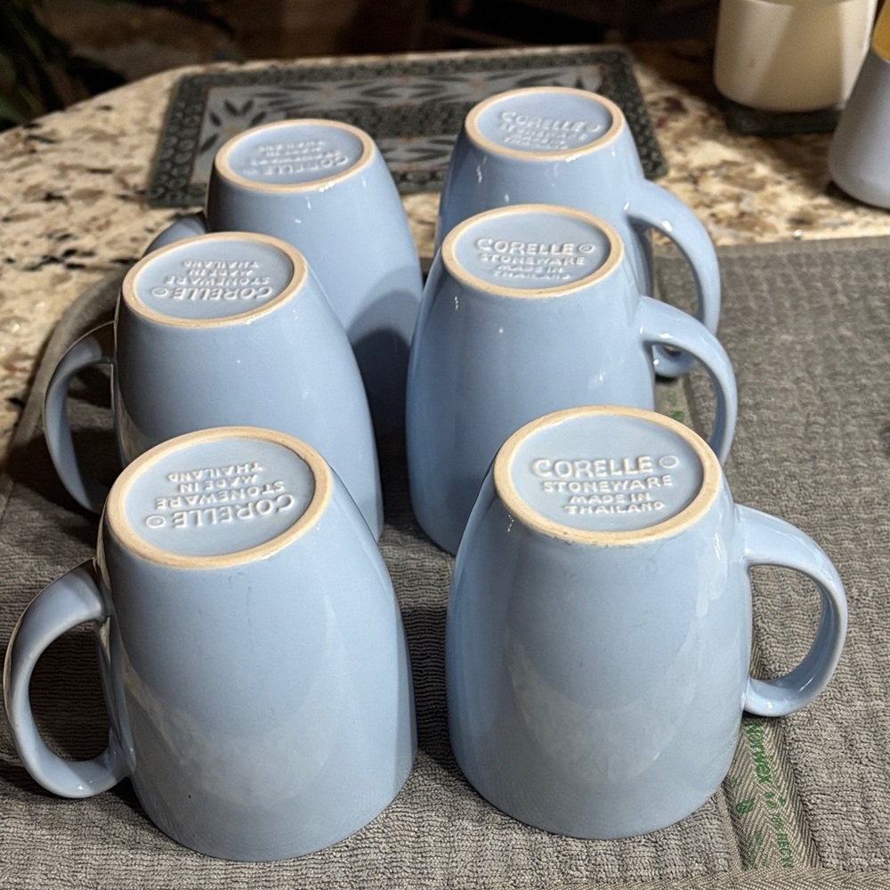 Vintage Corelle Light Blue Stoneware Mug Collection Set of 6